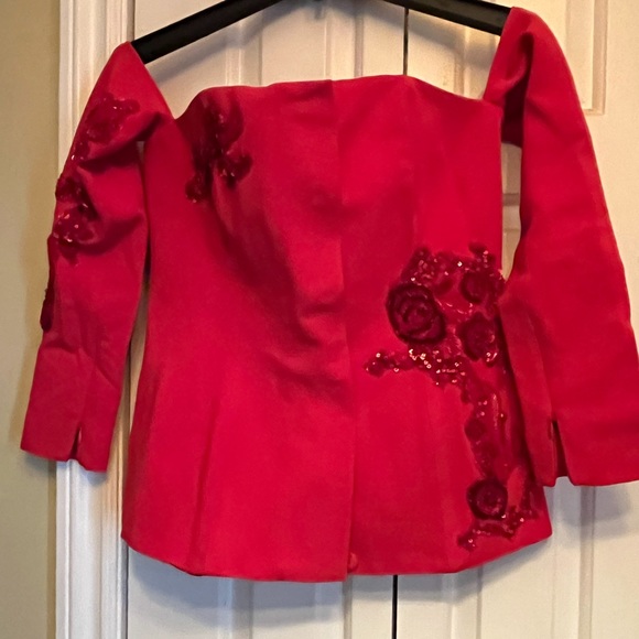 SemSem red off the shoulder beaded elegant top - Picture 2 of 8